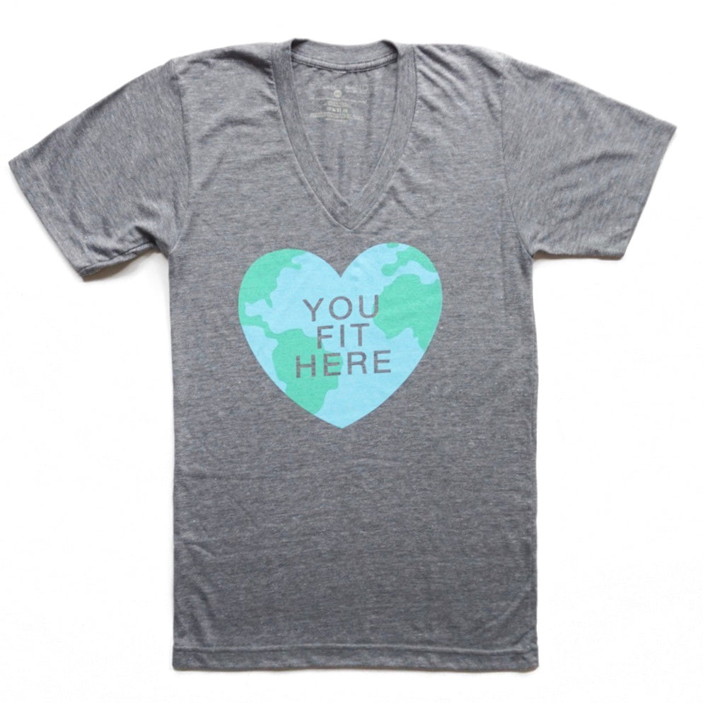 You Fit Here Adult Graphic V-Neck T-Shirt by EVERYKIND